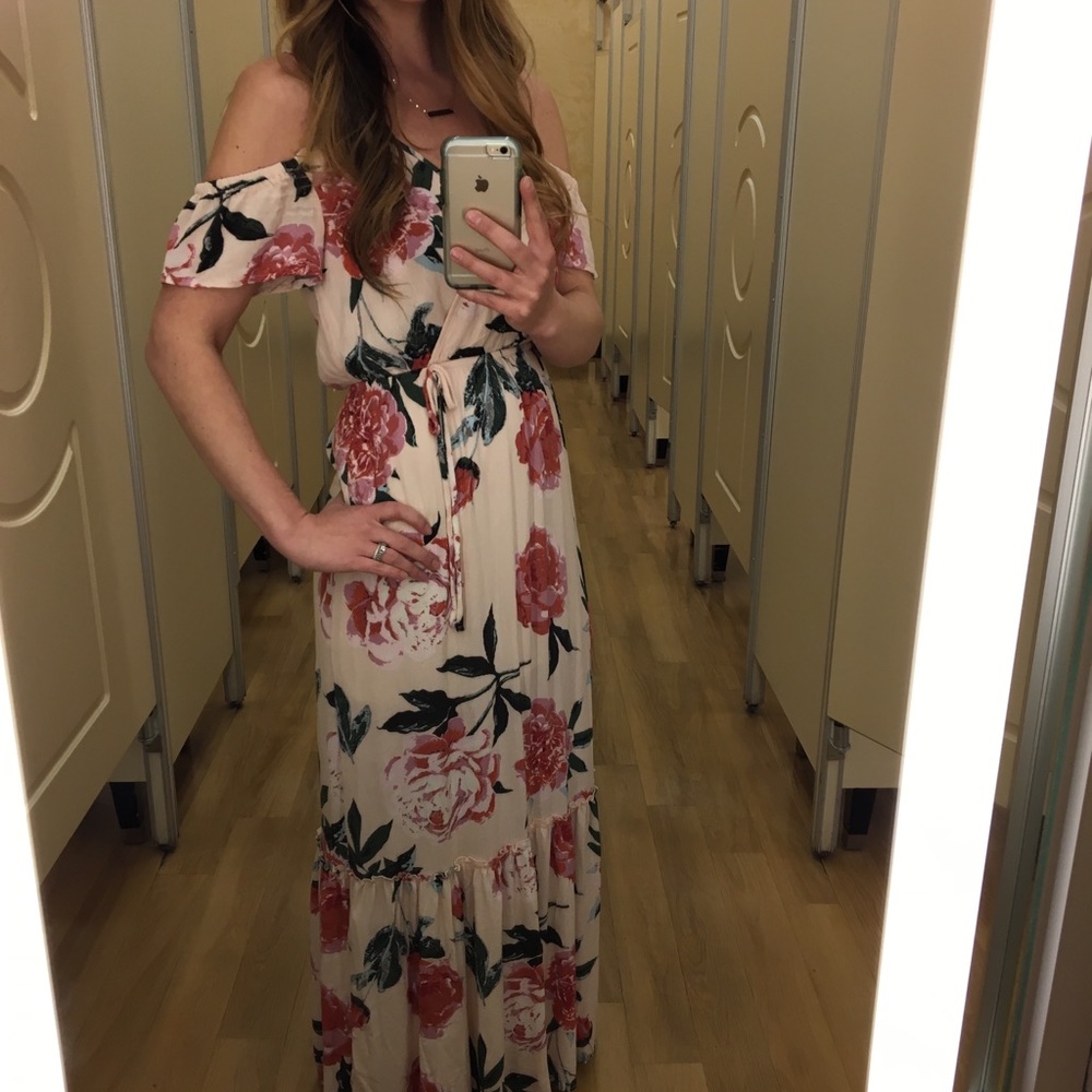 ONE CLOTHING Pink floral cold shoulder maxi dress